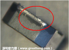 使用錫(Sn)鍍層的電源電感器(Power Inductors)，經(jīng)過推力測試后，其焊點還保留在零件的端點上，所以推力比較高。