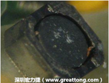 使用銀(Ag)鍍層的電源電感器(Power Inductors)，經(jīng)過推力測試后，零件端點上已經(jīng)看不到任何鍍層的痕跡了，所以其耐推力就比較小。