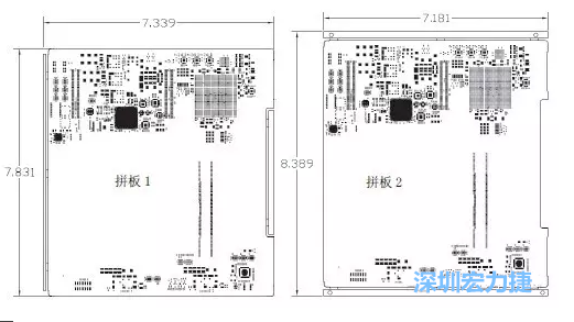如圖11所示在兩種拼板中PCB單元的邊條位置不同，拼板1中邊條在長(zhǎng)邊方向，而拼板2中邊條在短邊方向-深圳宏力捷