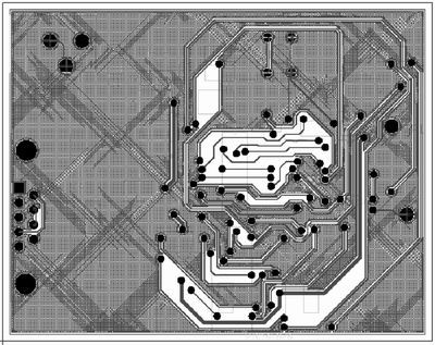 采用自動布線為圖3所示電路原理圖設(shè)計(jì)的電路板的底層