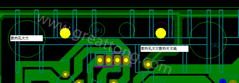 PCB設(shè)計中，散熱孔散熱片設(shè)計不當，造成很多電源板斷裂