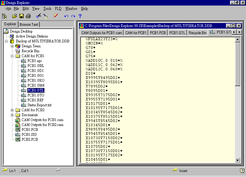 要檢查各Gerber輸出文件，則在瀏覽器中打開CAM Output for PCB1，即可看到一系列Gerber輸出文件。