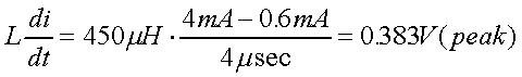 舉例來(lái)說(shuō)，一個(gè)閘在"ON"而載有4mA的電流時(shí)，突然開關(guān)切到"OFF"且現(xiàn)在載有0.6mA的電流，假設(shè)開關(guān)時(shí)間為4msec，載有450mH的電感信號(hào)的導(dǎo)體，此時(shí)所產(chǎn)生的電壓突波為