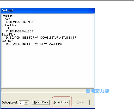 系統(tǒng)彈出一個輸出窗口，點擊 Accept Data。完成后點擊“確定”，再點擊“Done”關(guān)閉輸出窗口。退出 Omninet for Windows。