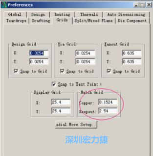  改銅皮的填充網(wǎng)格Global→Design Units，填充方向Drafting→Direction；Hatch Grid中Copper此數(shù)值為大銅箔中所填充的線條中心到中心的距離。
