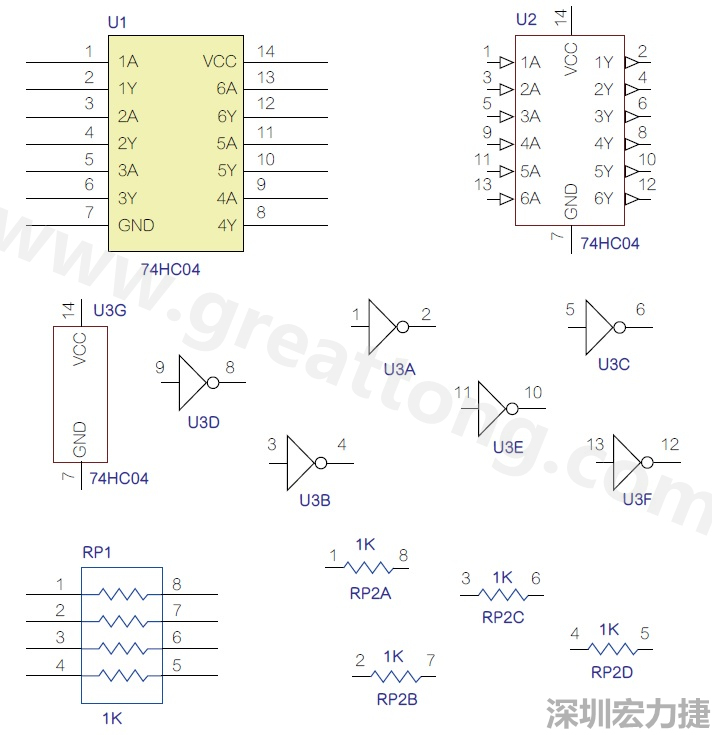圖1 半導(dǎo)體元件供應(yīng)商所畫的電路圖符號(hào)是模擬元件的接腳圖，而非訊號(hào)流程。