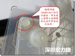 橡膠薄膜(membrane)的定位圓柱，可以用來塞入塑膠上的橢圓形孔洞，最為緊配的定位之用。