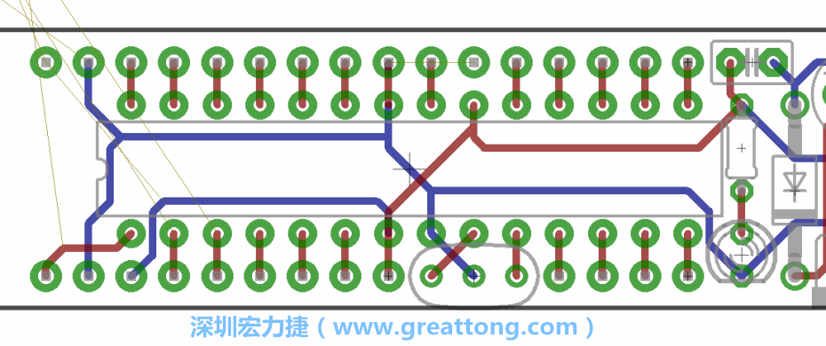如果可以的話盡量讓接地線保持在電路板的背面，這樣它們就可以在可能范圍內(nèi)和最大的接地面連結(jié)在一起。