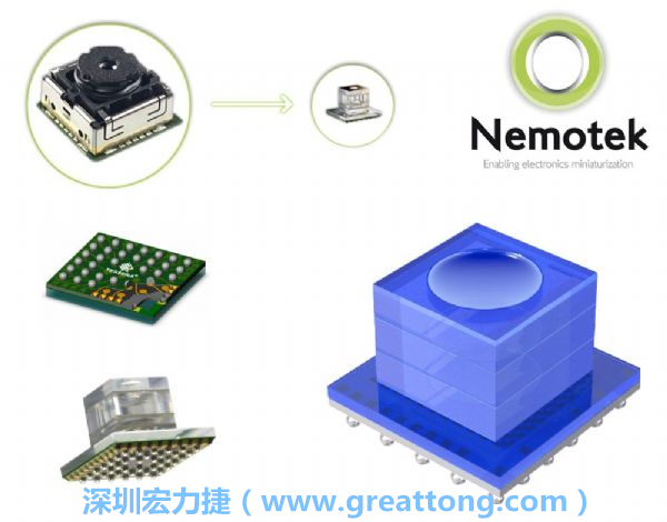 Nemotek利用WLP制作image sensor模組，搭配光學(xué)透鏡設(shè)計(jì)，可讓image sensor模組的占位面積大幅縮小，生產(chǎn)可用自動(dòng)送料快速制作，節(jié)省產(chǎn)制成本。